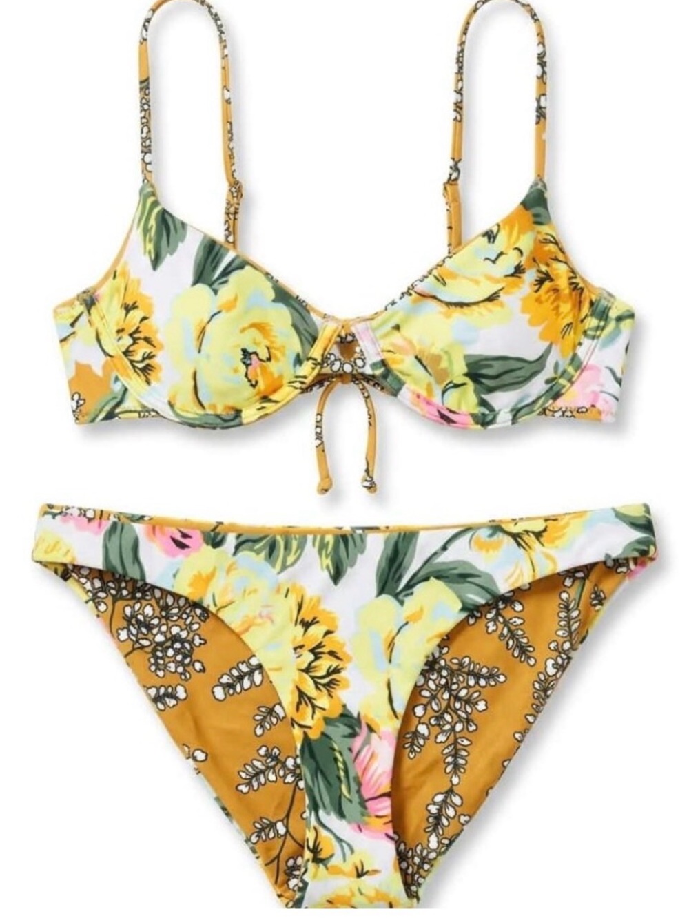 NWT Maaji Yellow and White Reversible Floral Underwire Bikini Set Size M.